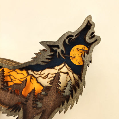 Glowing Wooden Wolf Figurine Decor