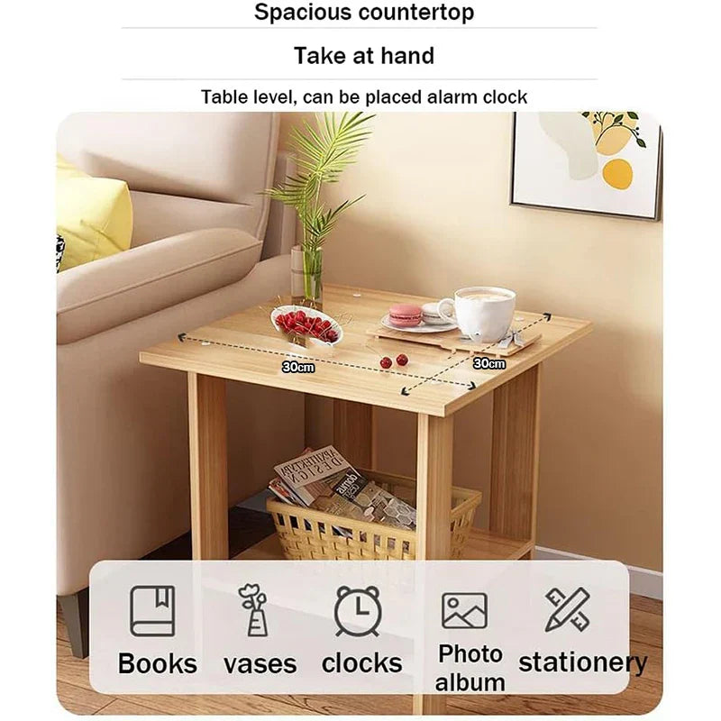 Sturdy Wood Bedside Table with 2 Tier Modern Style