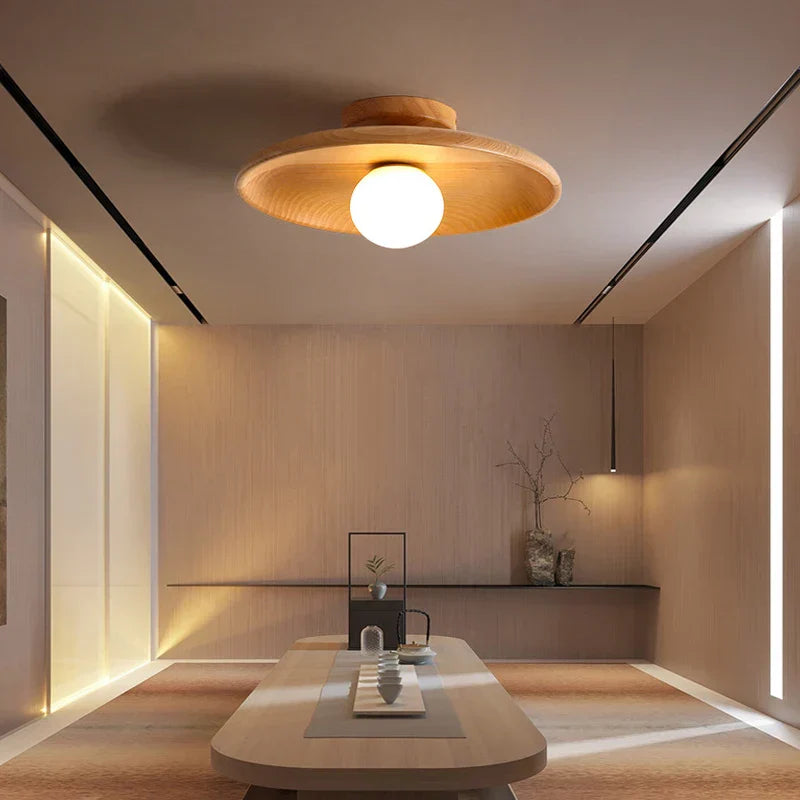 Rustic Wooden Ceiling Light with Soft LED Glow - Fesara