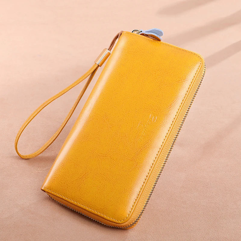 Stylish Leather Travel Clutch Wallet with Phone Pocket