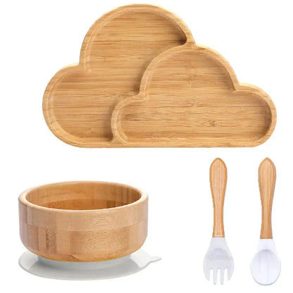 Natural Bamboo Baby Dish Set with Strong Suction Base