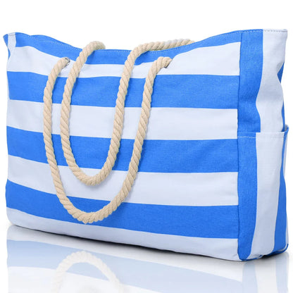 Colorful Stripe Folding Beach Tote Bag with Zipper