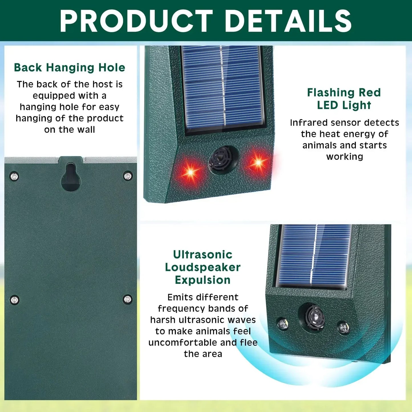 Outdoor Solar Powered Bird Repeller with LED Light