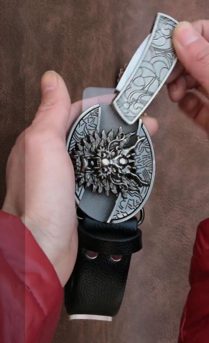 Compact Tactical Knife Leather Belt