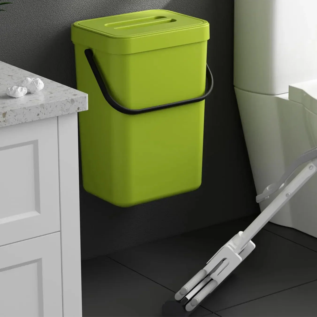 Small Space Saving Hanging Trash Can with Lid