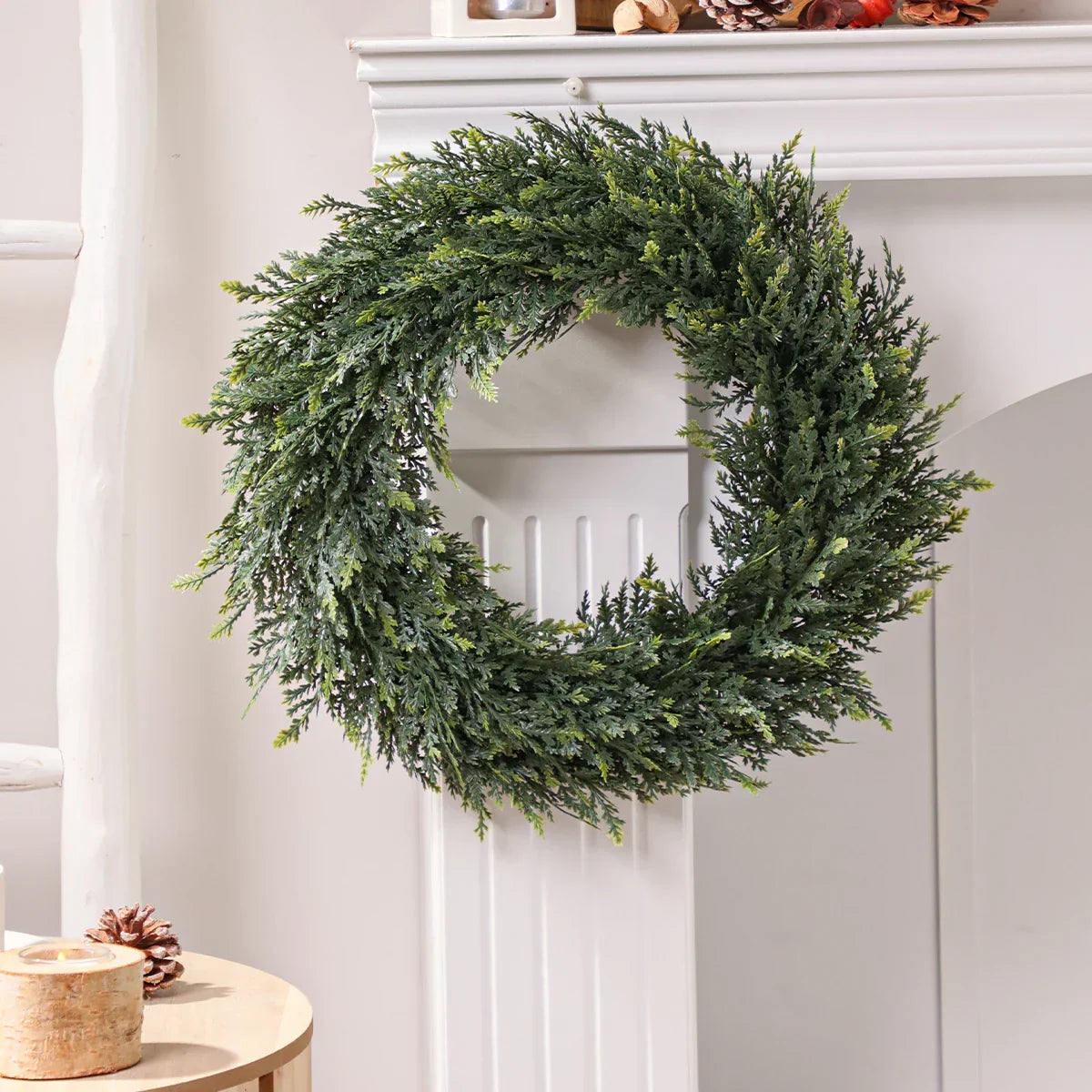 Green Artificial Cedar Wreath for Home Decor
