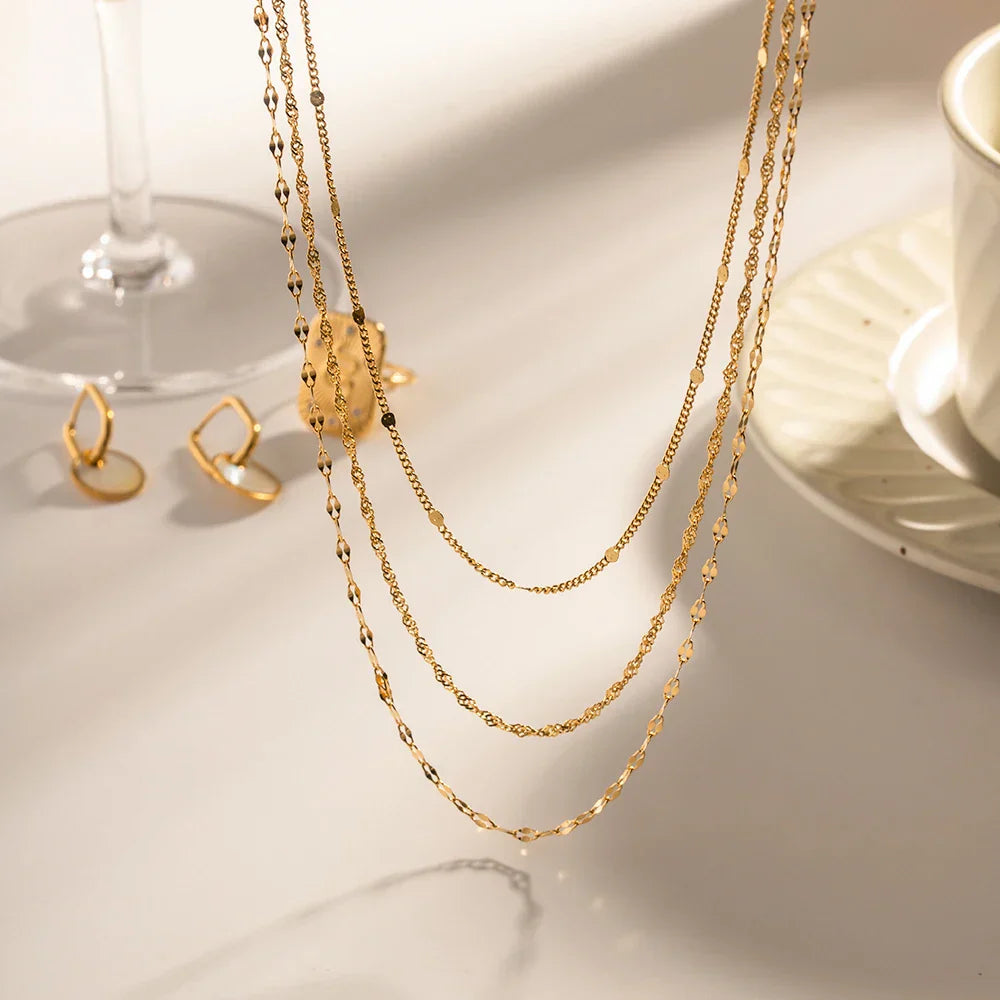 Delicate Gold 3 Layer Chain Necklace Set