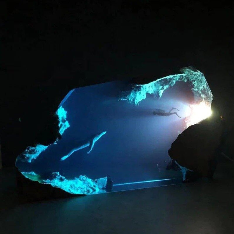 Ocean Blue Diving Resin Table Lamp Decor
