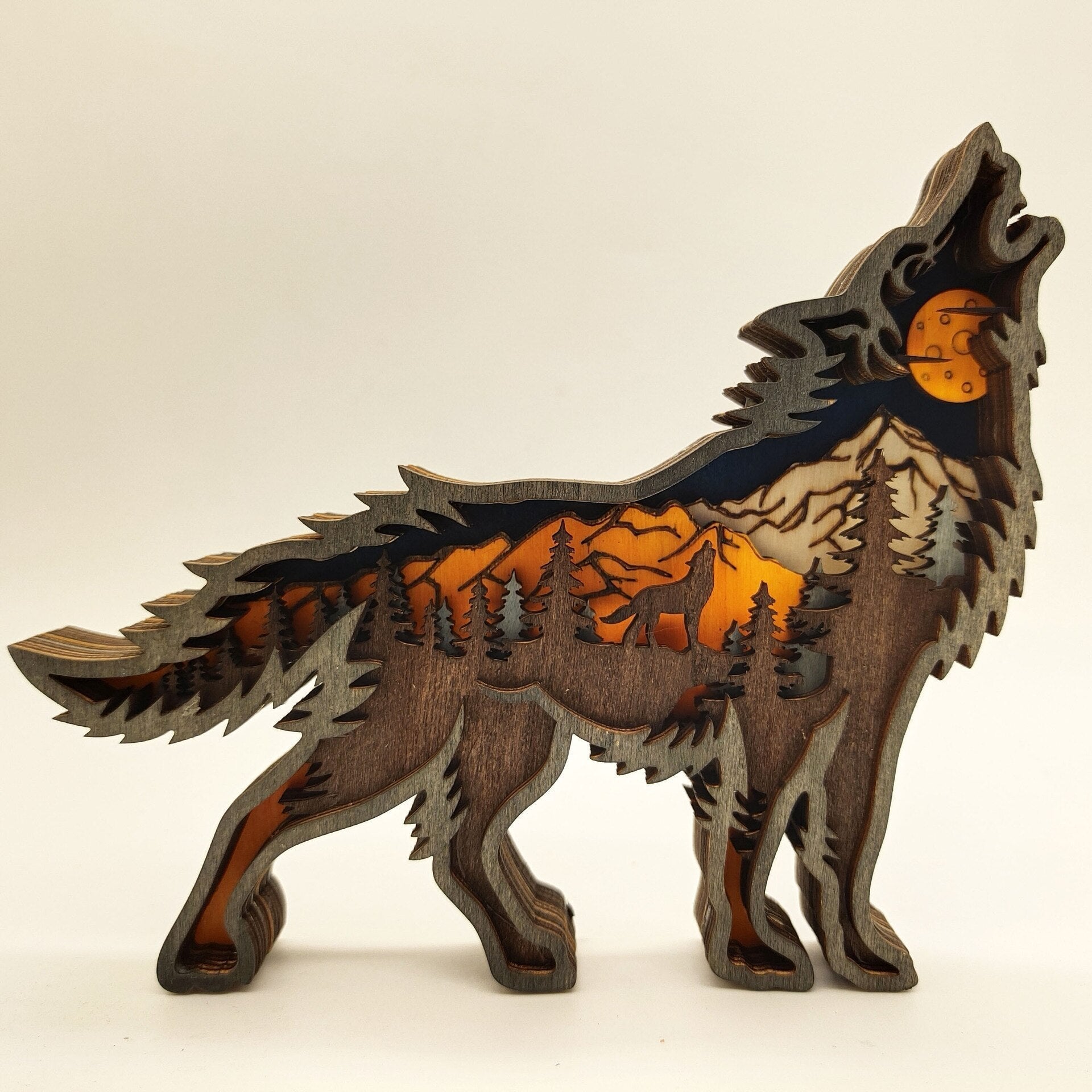 Glowing Wooden Wolf Figurine Decor - Fesara
