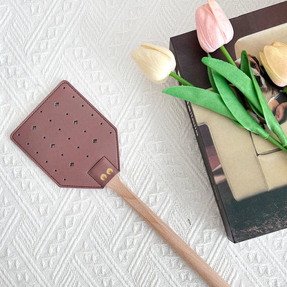 Premium Leather Fly Swatter with Wooden Handle