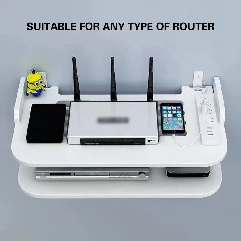 Wireless Router Storage Shelf with Hidden Cable Management