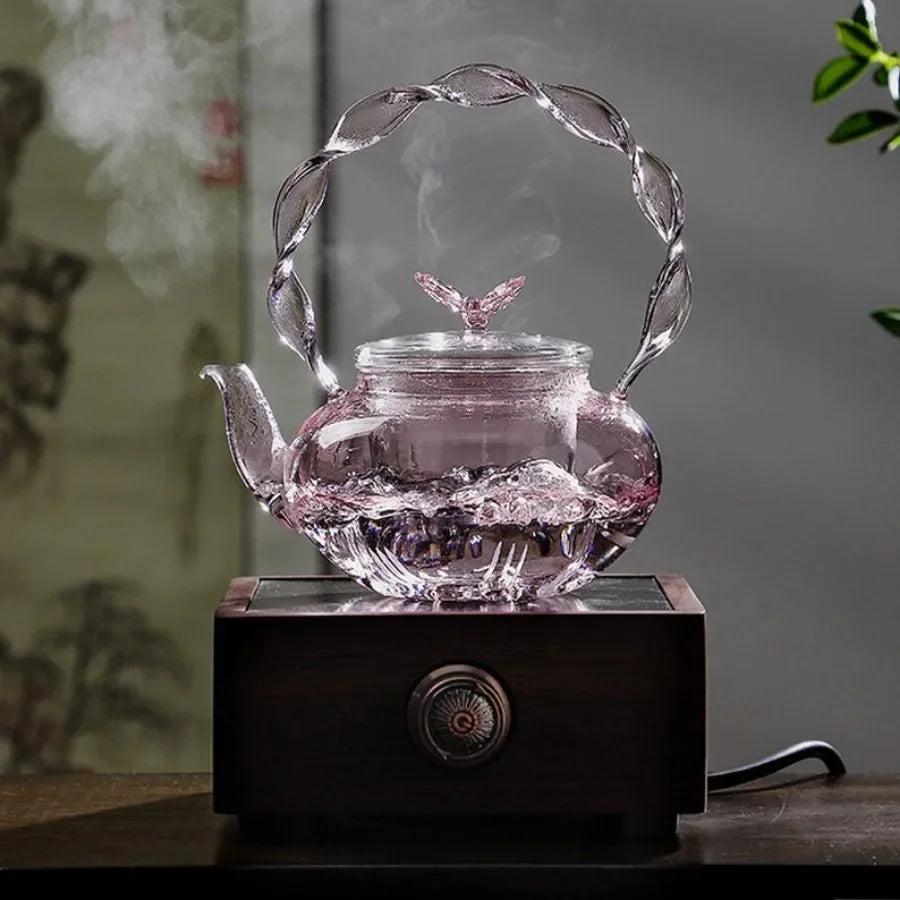 Delicate Flower Top Glass Loose Leaf Teapot