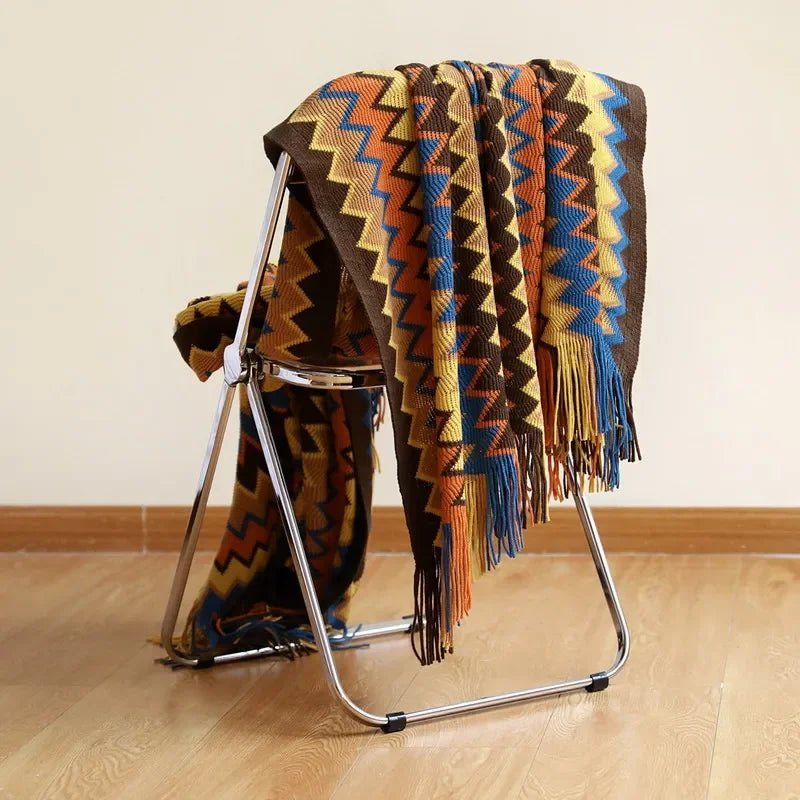 Cozy Fringe Throw Blanket Rustic Red Soft Plush - Fesara