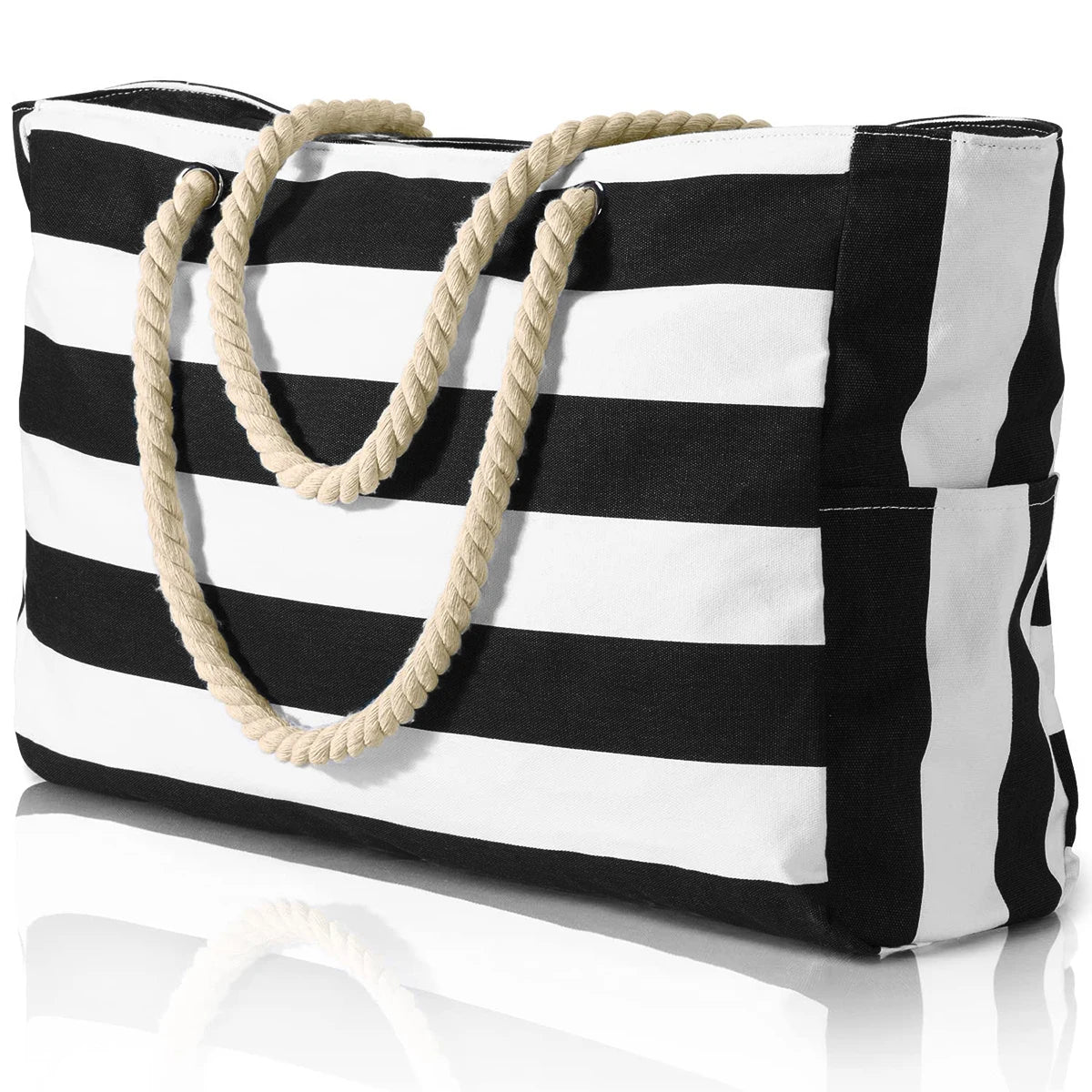 Colorful Stripe Folding Beach Tote Bag with Zipper