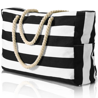 Colorful Stripe Folding Beach Tote Bag with Zipper