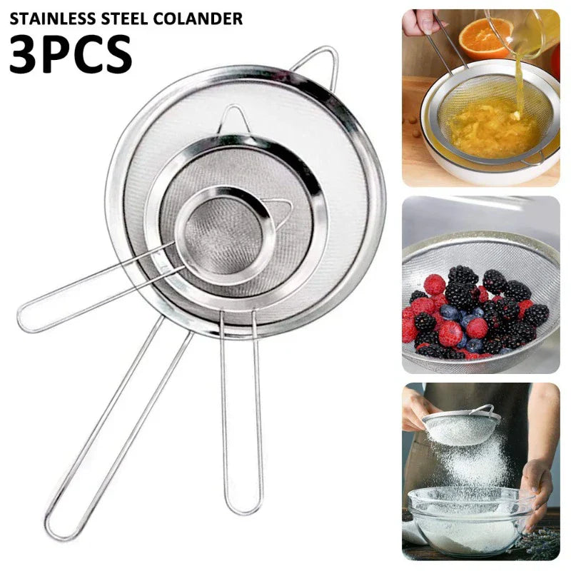 Premium 3pc Stainless Steel Mesh Kitchen Strainer Set