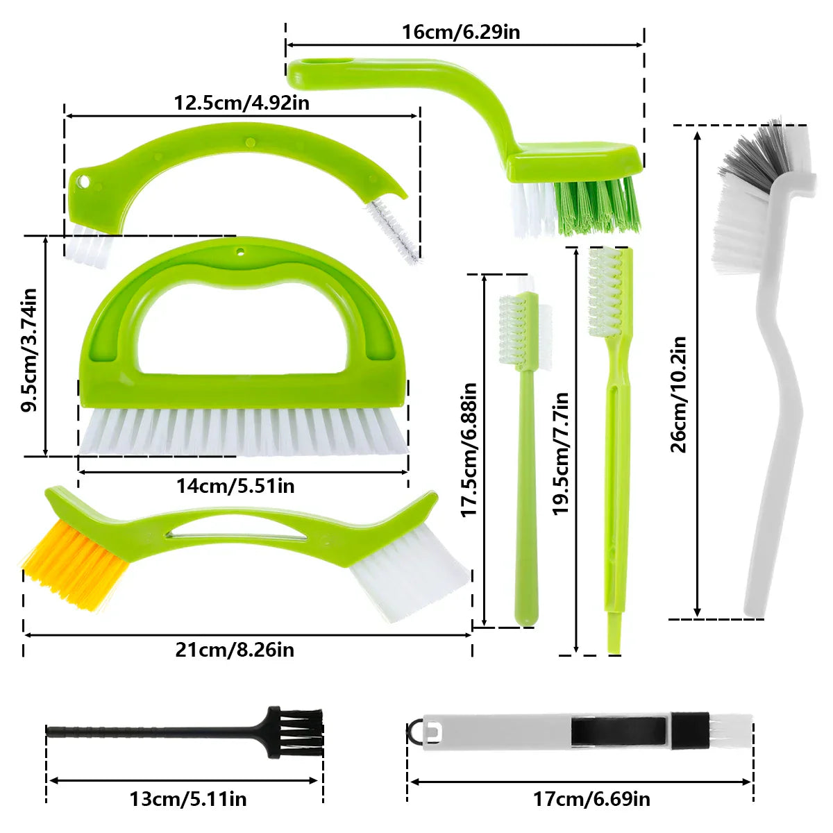 Practical 9-Piece Cleaning Brush Set for Bathroom & Kitchen