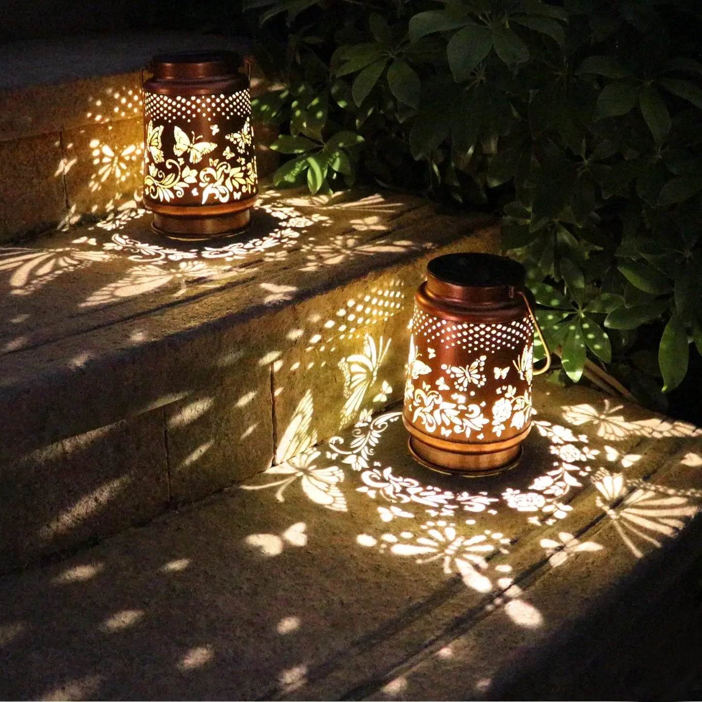Outdoor Solar Lantern with Vintage Butterfly Design