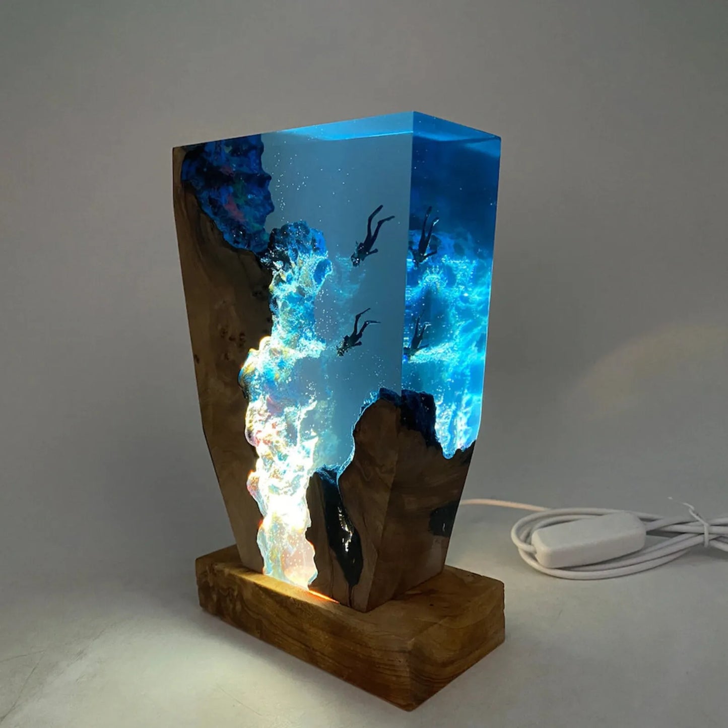Calming Coastal Glass Table Lamp with USB Charger
