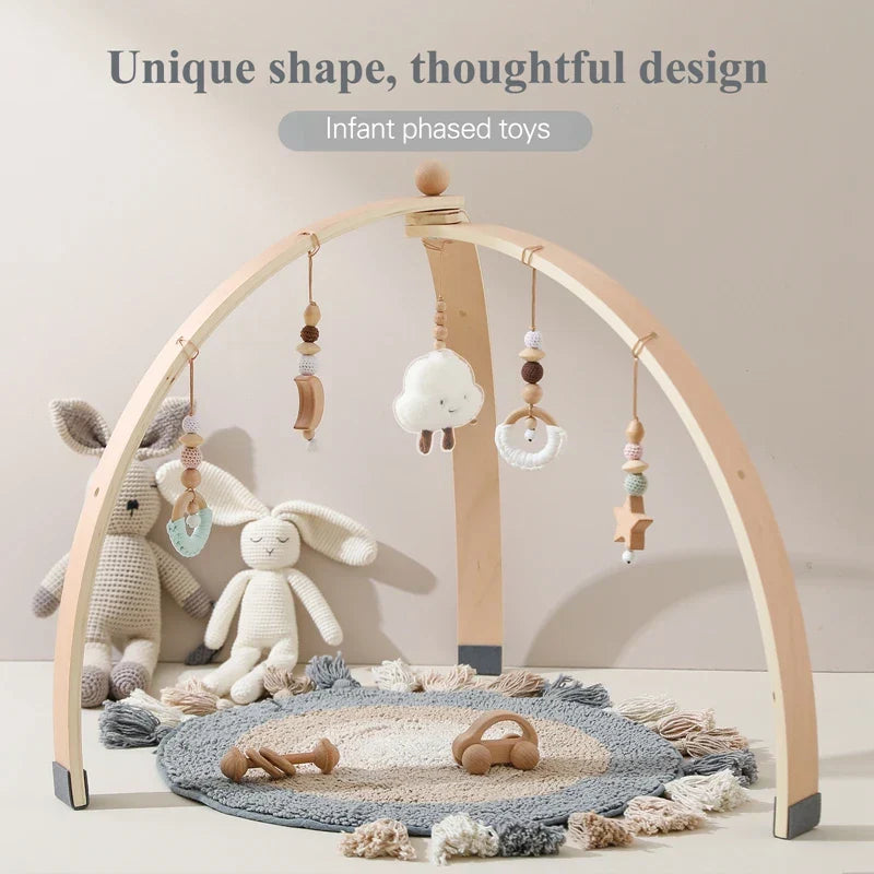 Wooden Baby Play Gym with Hanging Toy Set