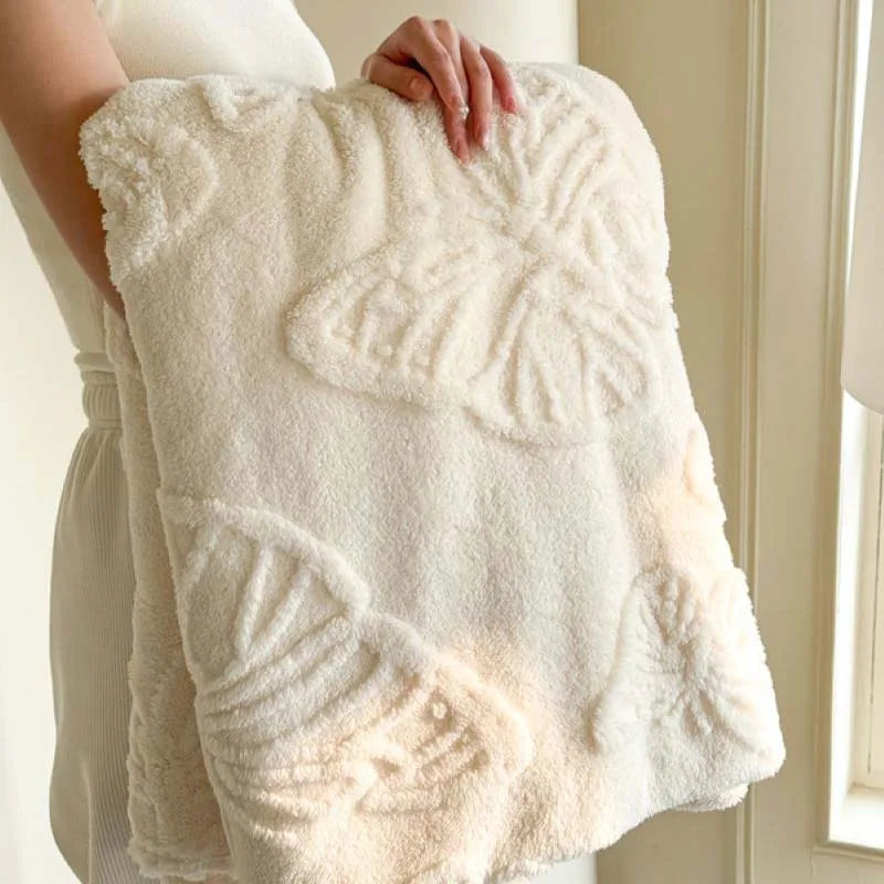 Cozy Plush Blanket with 3D Floral Pattern