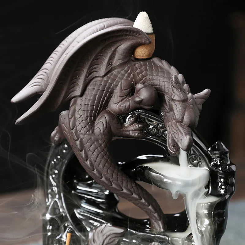 Dragon Ceramic Incense Burner Backflow Design for Home