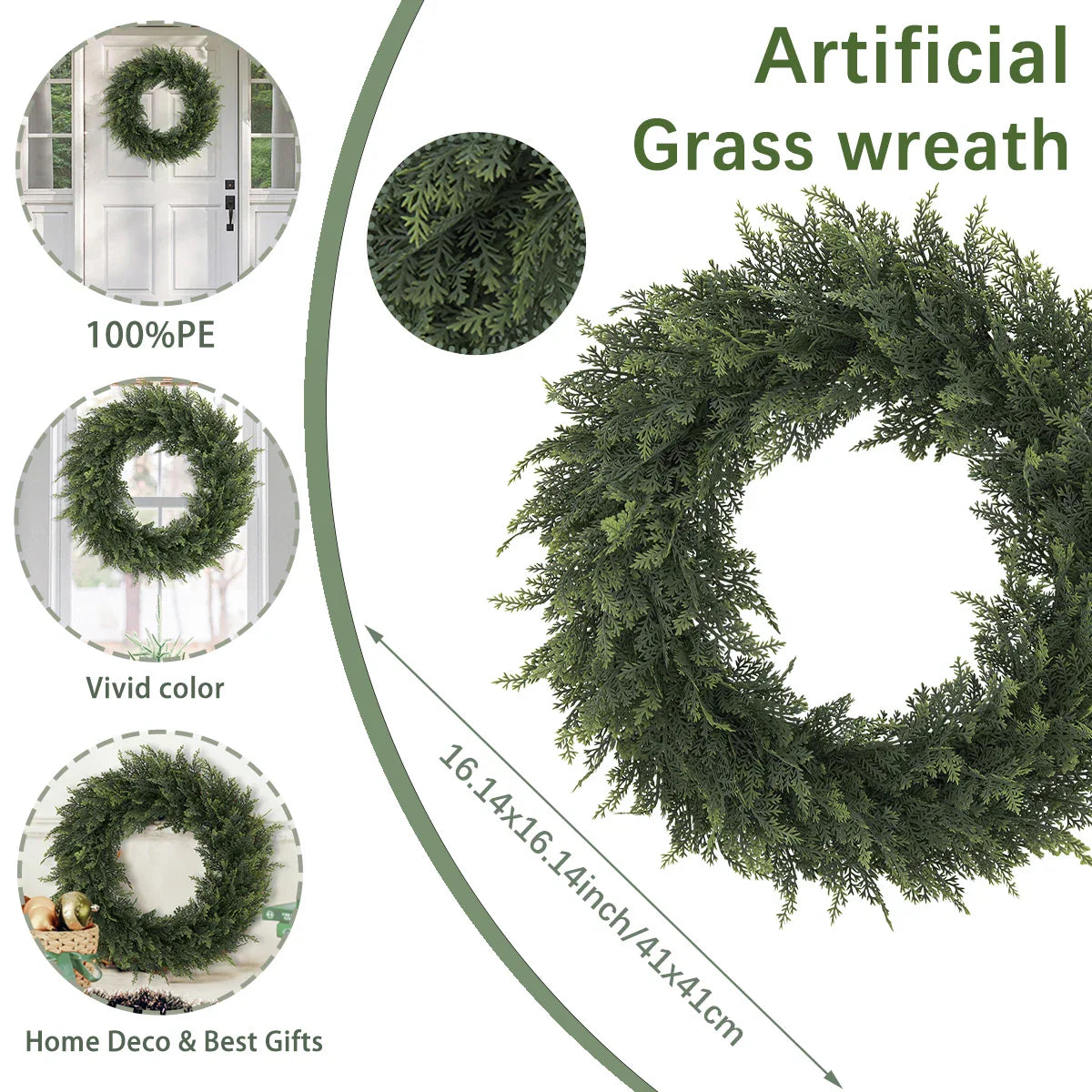 Green Artificial Cedar Wreath for Home Decor