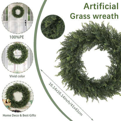 Green Artificial Cedar Wreath for Home Decor