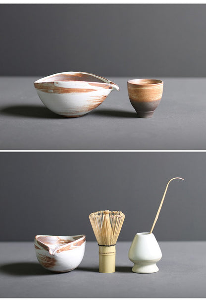 Traditional Japanese Matcha Tea Set with Whisk and Bowl