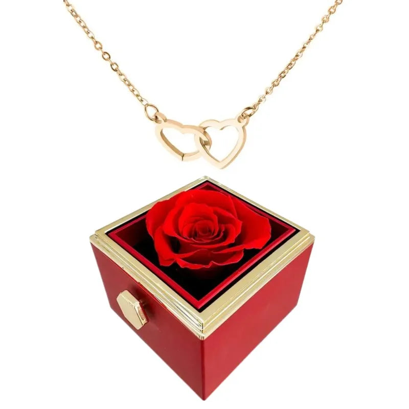 Lovely Heart Pendant Necklace with Rotating Rose Box - Fesara