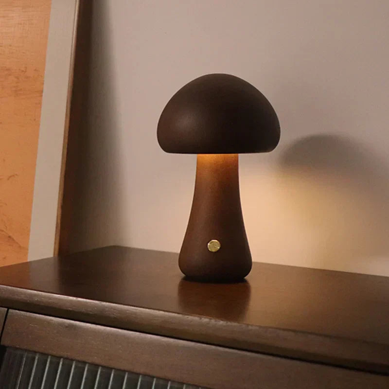 Soft Glow Wooden Mushroom Table Lamp