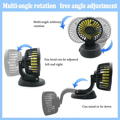 Portable Car Fan with USB and Cigarette Lighter Adapter