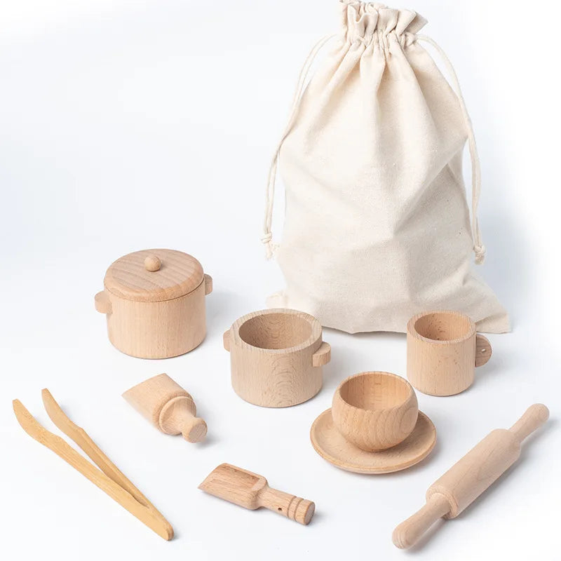 Kids Wooden Play Kitchen Cooking Set - Fesara