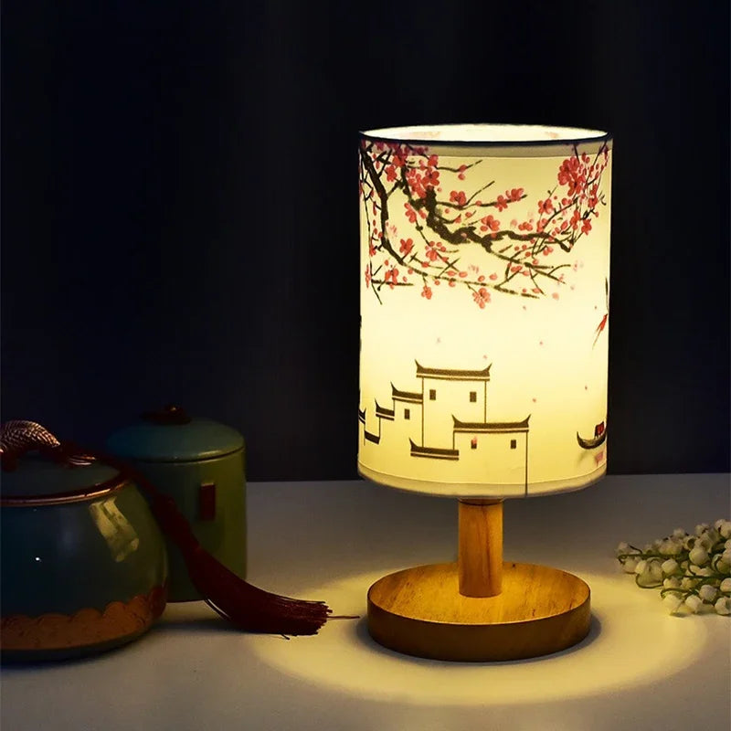 Traditional Chinese Fabric Table Lamp with Dimmable Warm Light