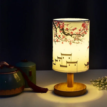 Traditional Chinese Fabric Table Lamp with Dimmable Warm Light