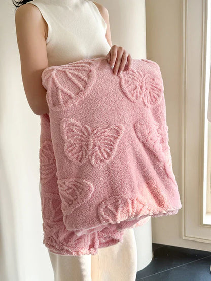 Cozy Plush Blanket with 3D Floral Pattern