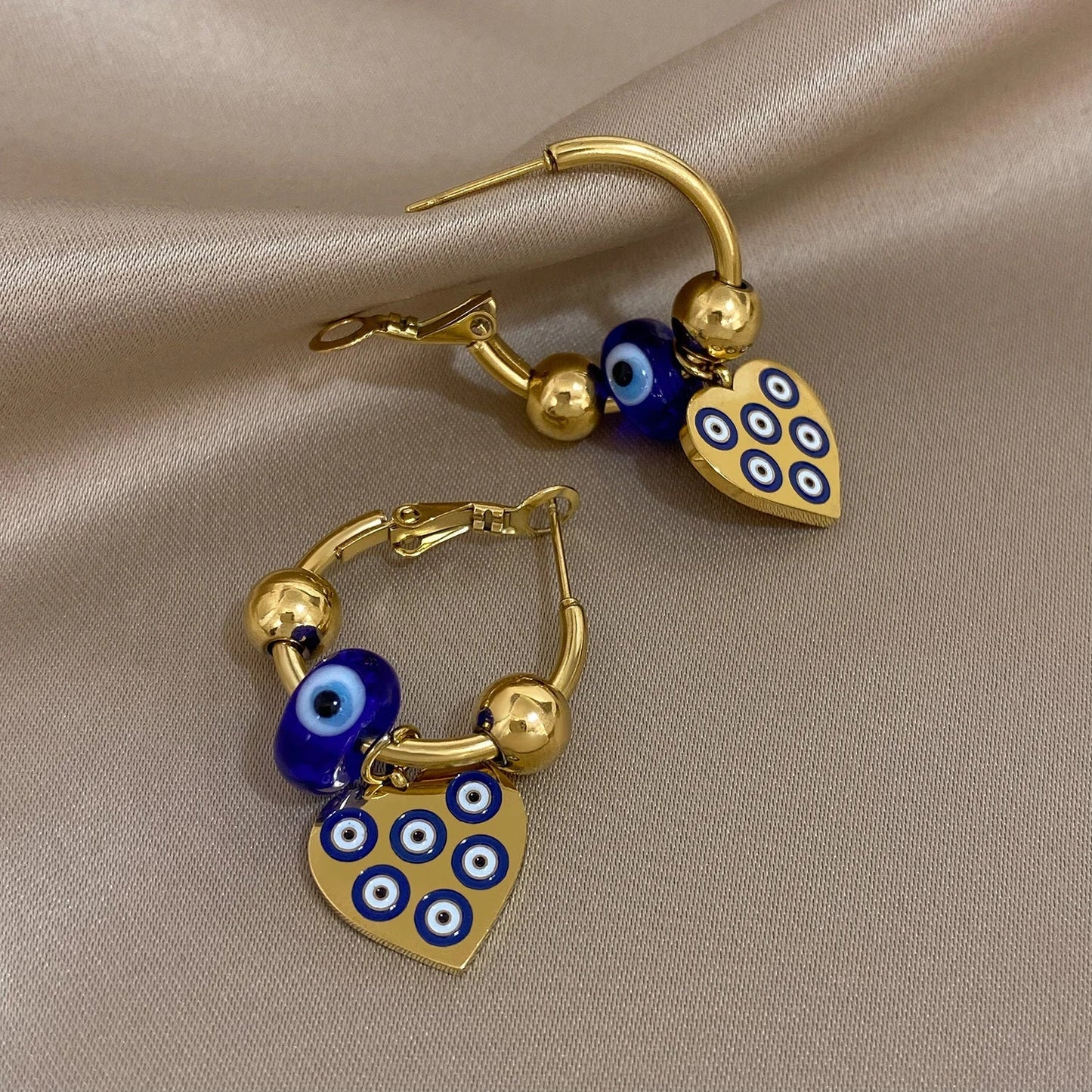 Lucky Eye Heart Shaped Hoop Earrings