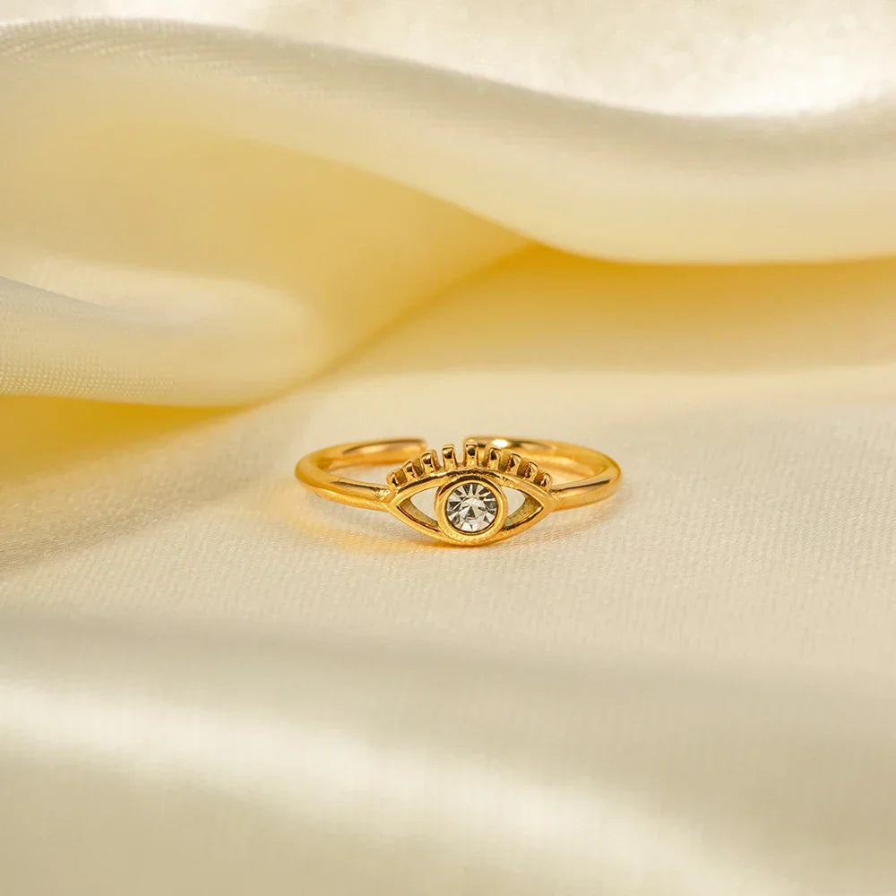 Luxury 18k Gold Diamond Evil Eye Adjustable Ring