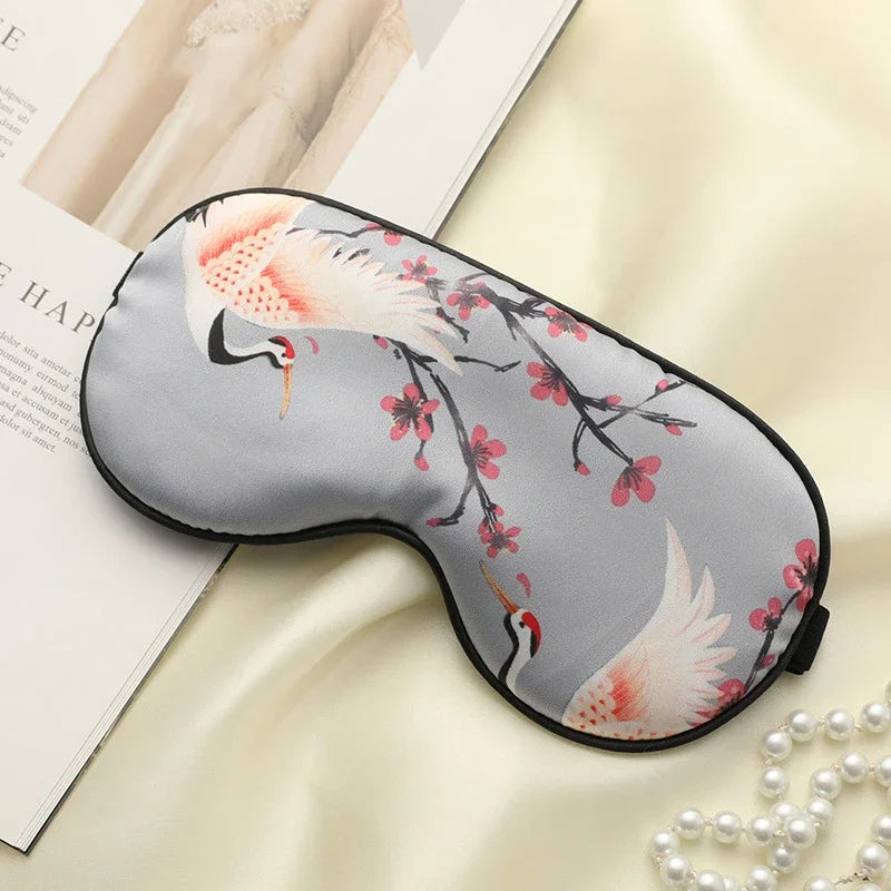 Soft Silk Eye Mask with Elegant Crane Pattern - Fesara