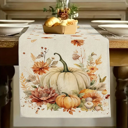Autumn Floral Table Runner, Washable Linen Style, 150-275cm - Fesara