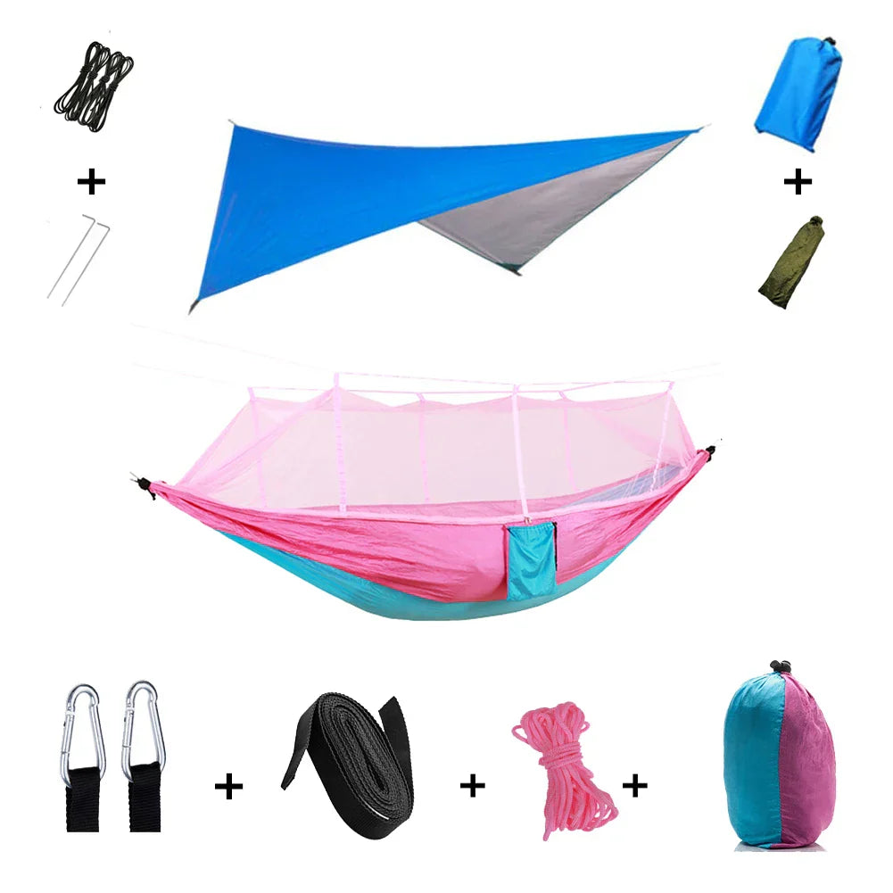 Lightweight Portable Camping Hammock with Bug Net & Rain Fly