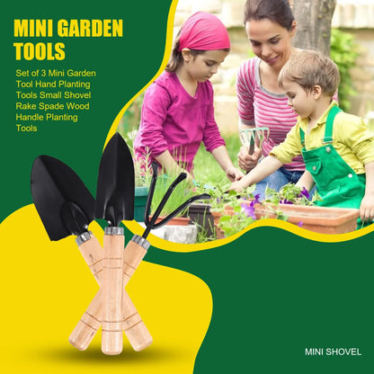 Compact 3-Piece Gardening Tool Set with Wooden Handles