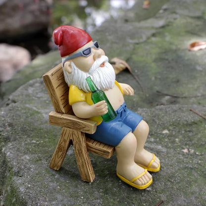 Funny Garden Gnome Statue with Chair Decor