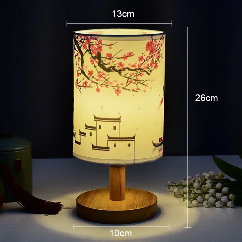 Traditional Chinese Fabric Table Lamp with Dimmable Warm Light