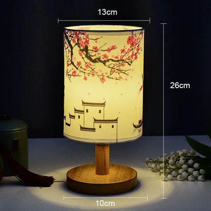 Traditional Chinese Fabric Table Lamp with Dimmable Warm Light
