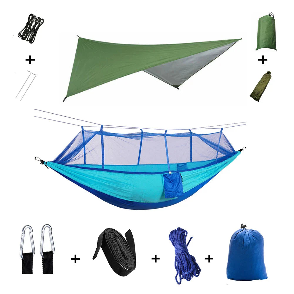 Lightweight Portable Camping Hammock with Bug Net & Rain Fly
