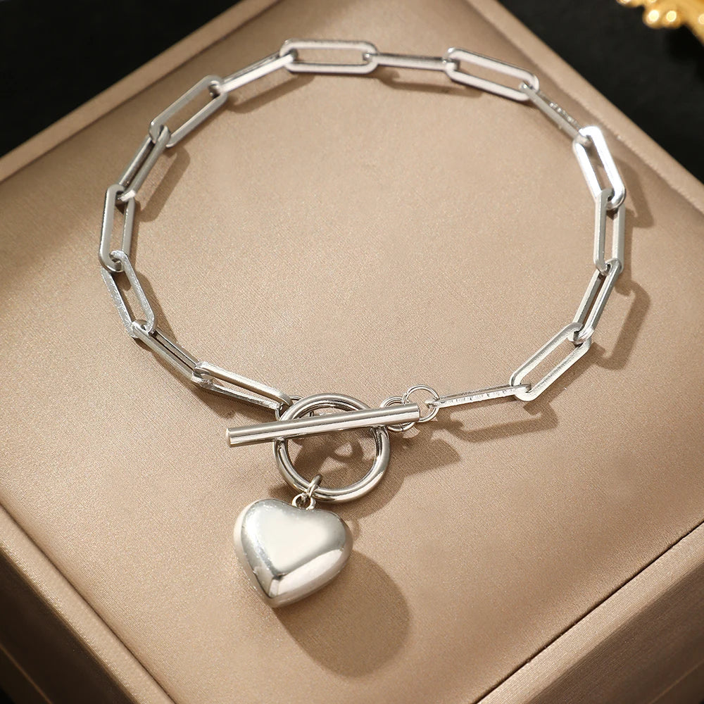 Simple Paperclip Heart Charm Bracelet