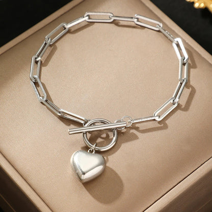 Simple Paperclip Heart Charm Bracelet