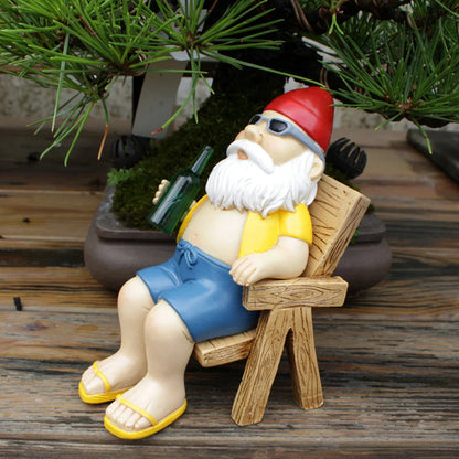Funny Garden Gnome Statue with Chair Decor