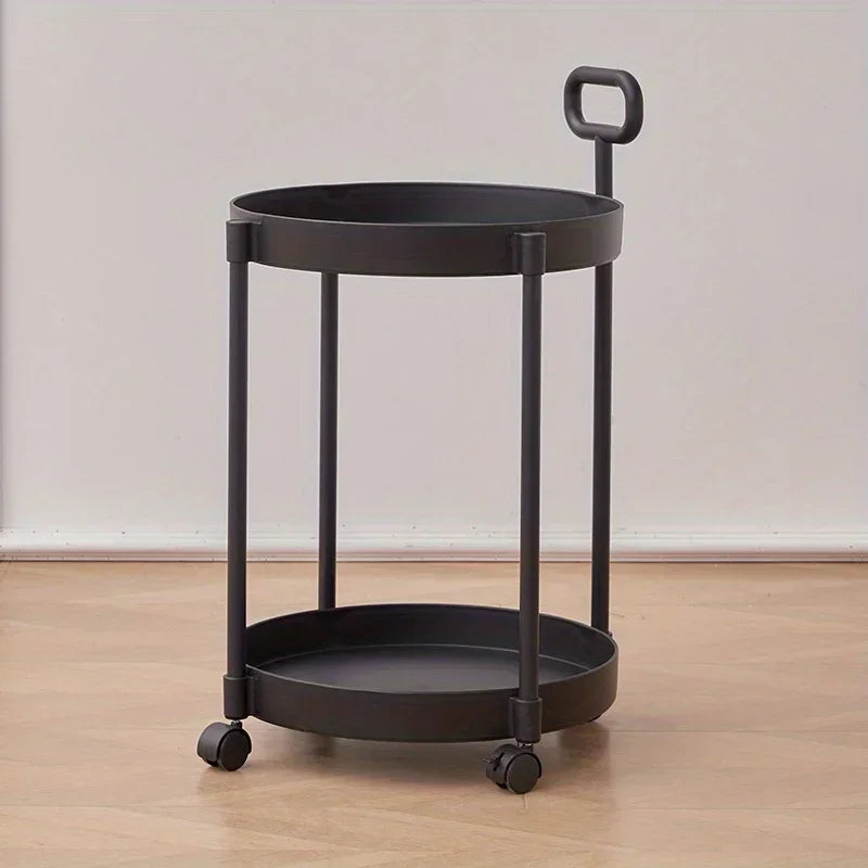 Portable 2-Tier Rolling Side Table with Handle